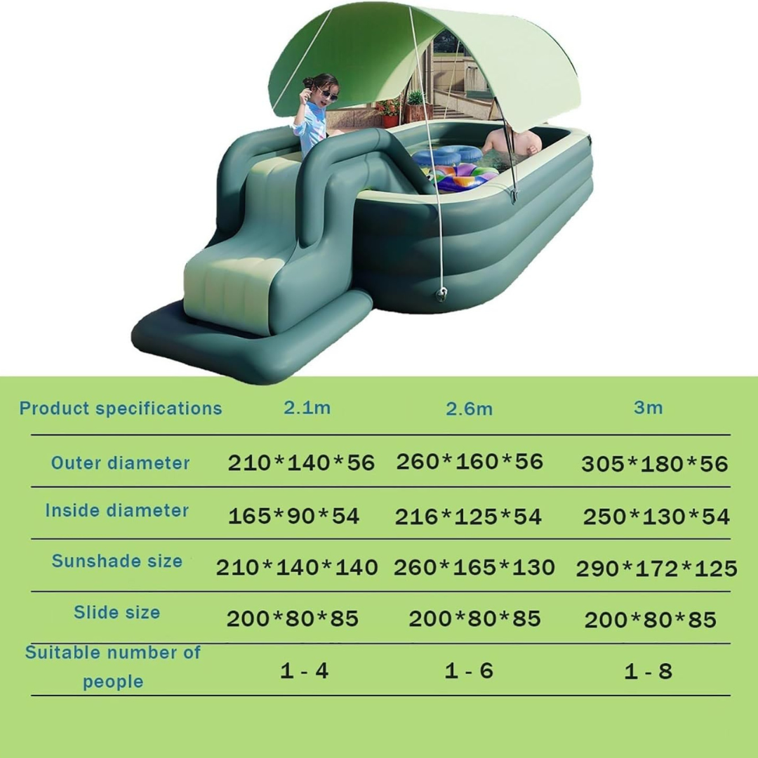 Full-Sized Inflatable Kiddie Pool with slide and sunshade