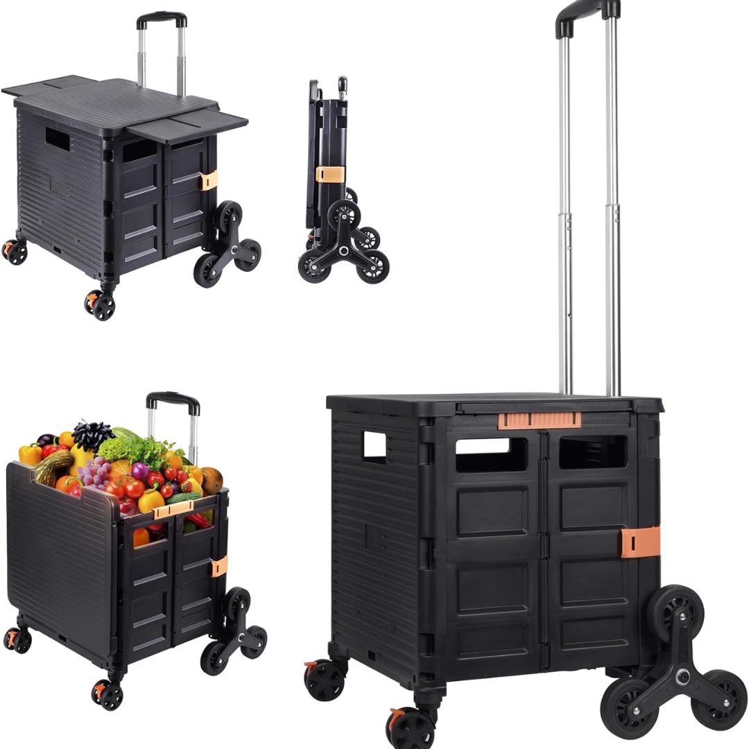 Folding Portable Rolling Crate Handcart - Heavy Duty Collapsible Basket