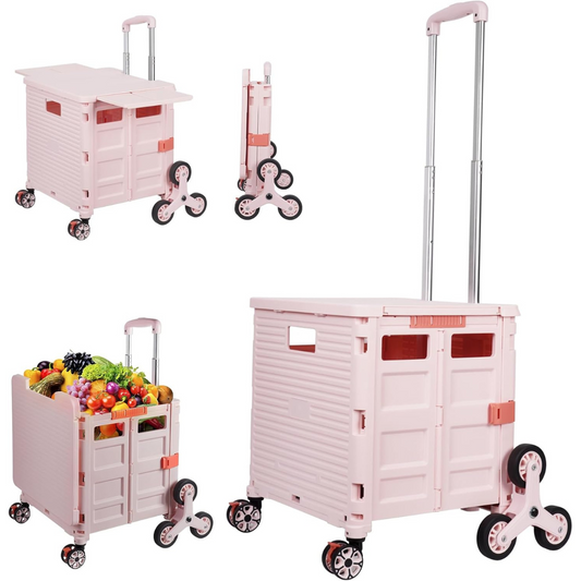 Folding Portable Rolling Crate Handcart - Heavy Duty Collapsible Basket