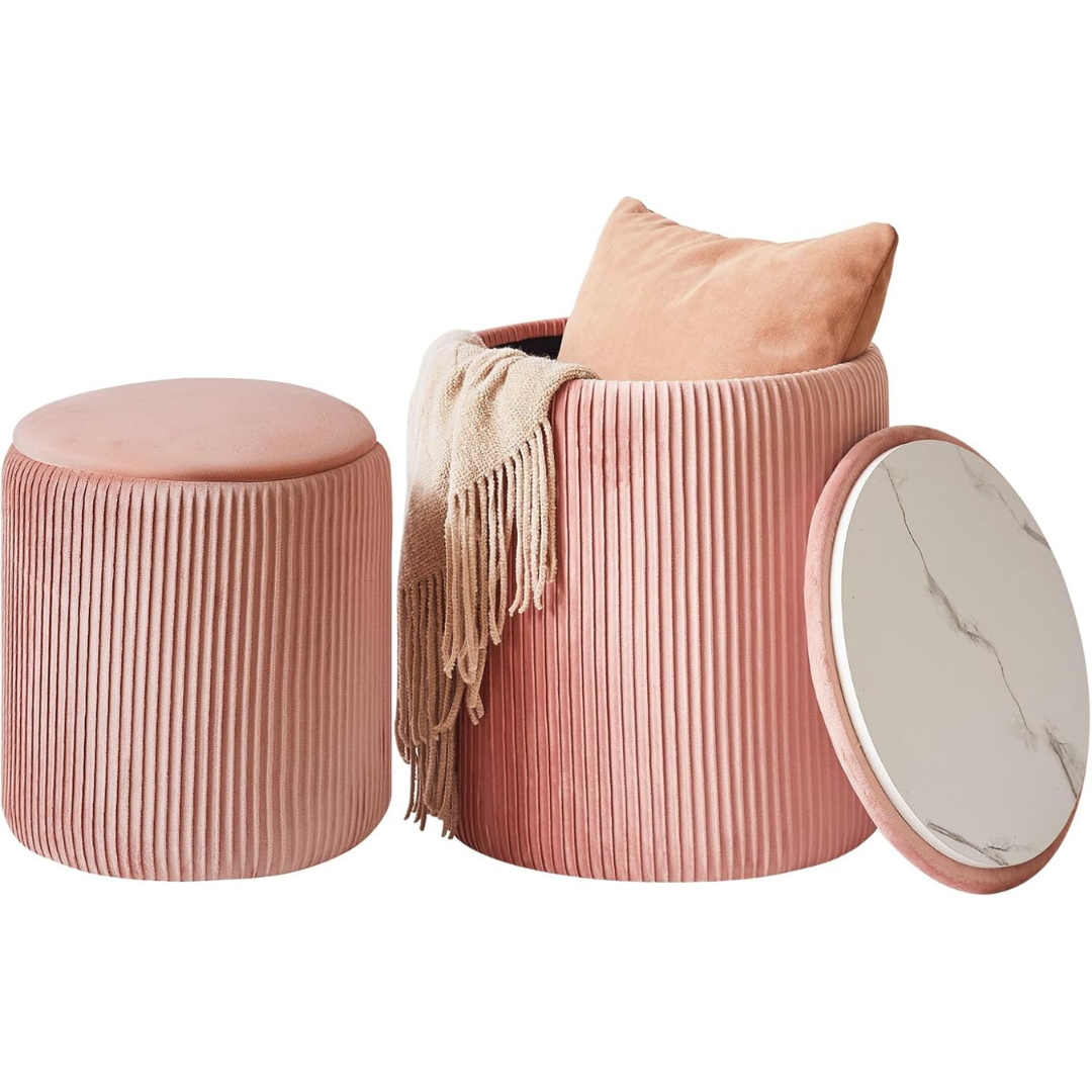 Set of 2 Round Ottoman with Storage