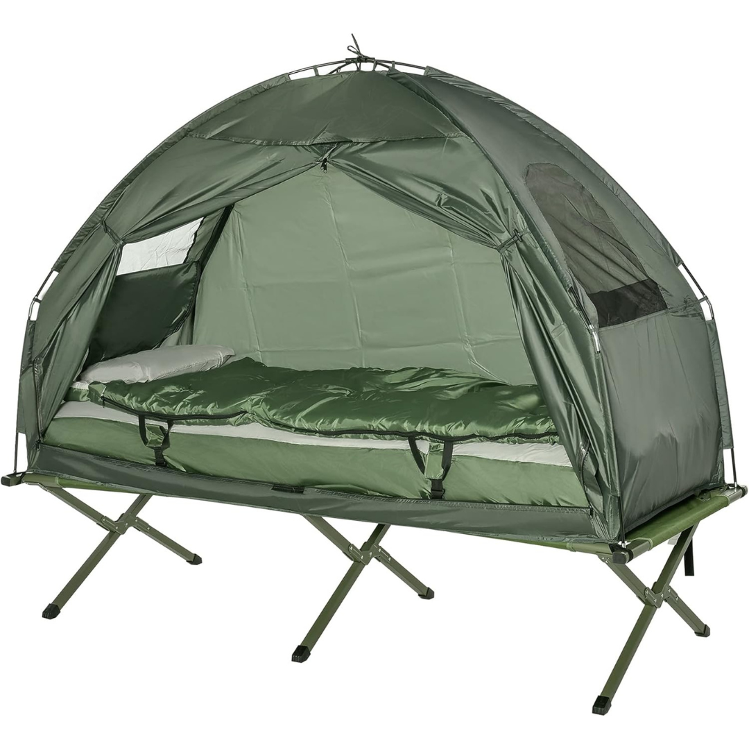 Elevated Tent with Sleeping Bag
