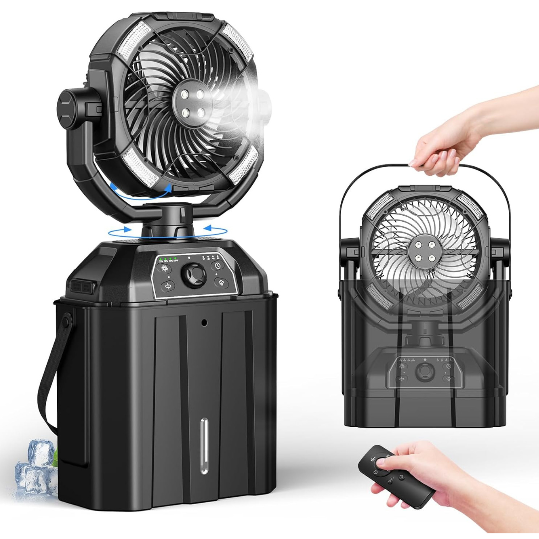 Misting fan with 7L bucket 90°Oscillating - 4 Spray Mister 25000mAh Rechargeable fan