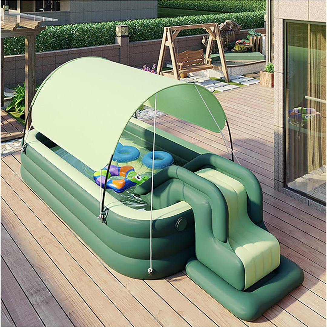 Full-Sized Inflatable Kiddie Pool with slide and sunshade