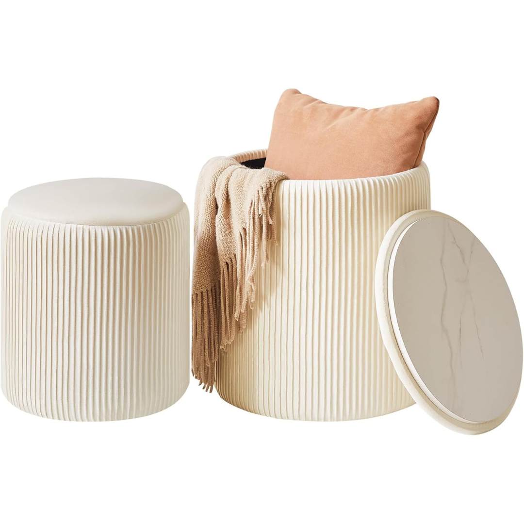Set of 2 Round Ottoman with Storage