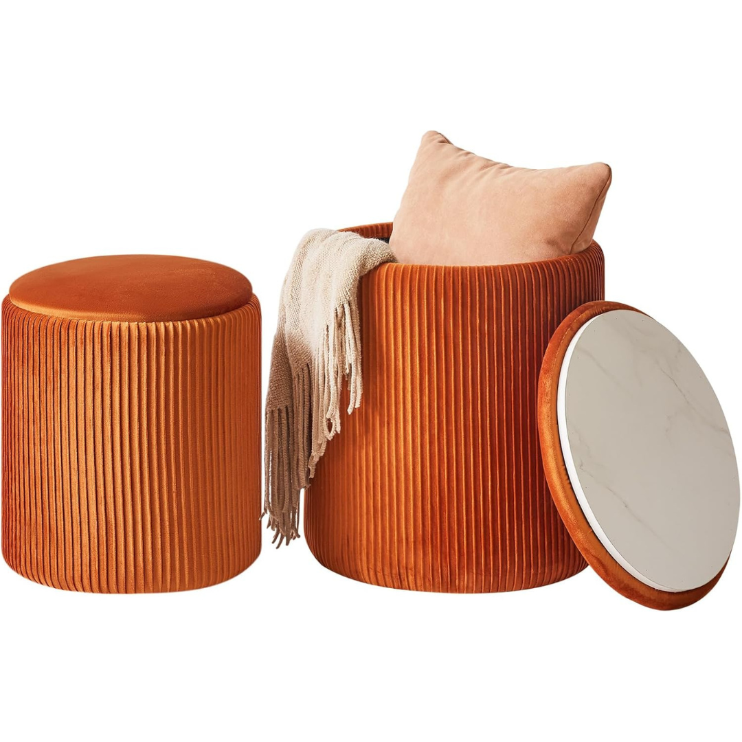 Set of 2 Round Ottoman with Storage