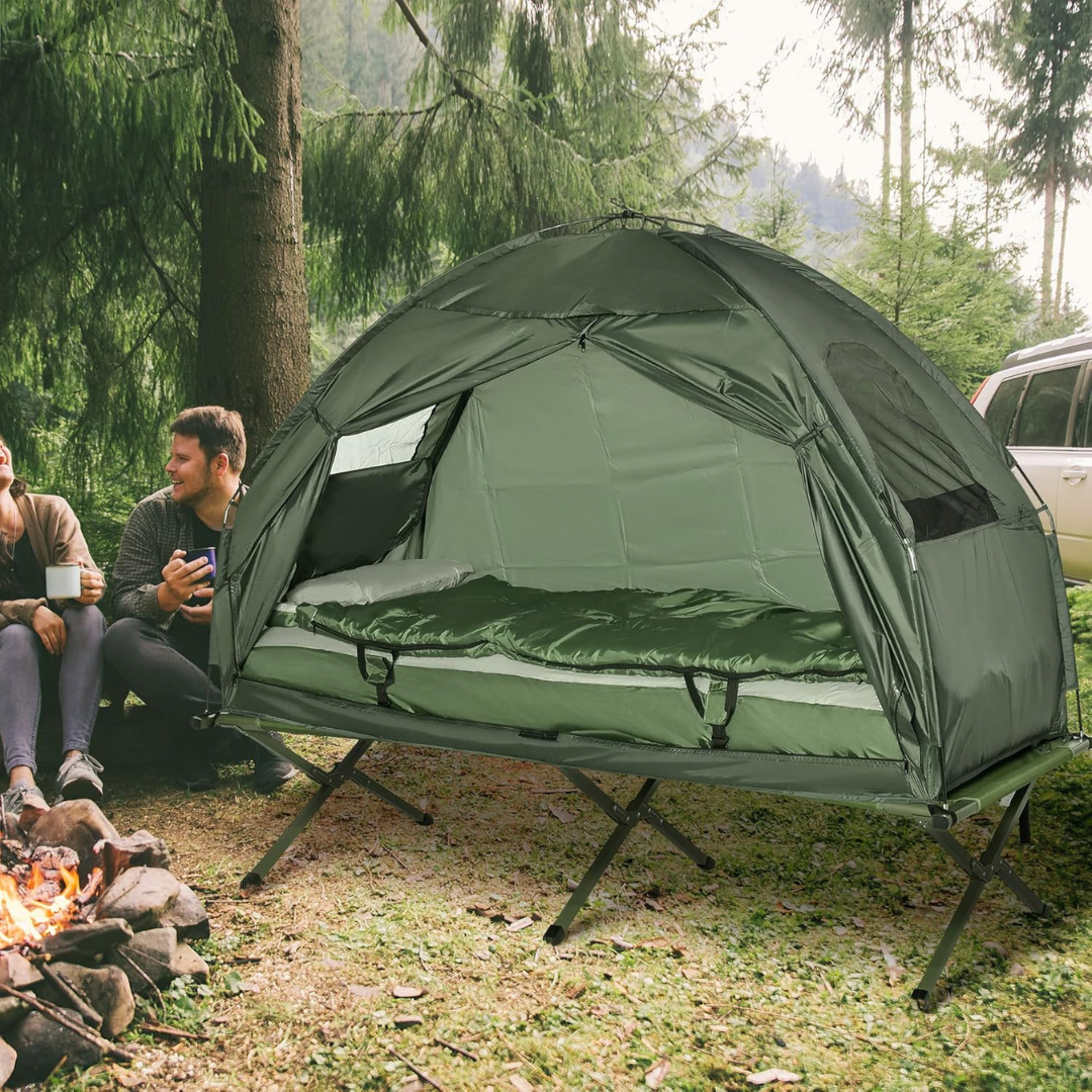 Elevated Tent with Sleeping Bag
