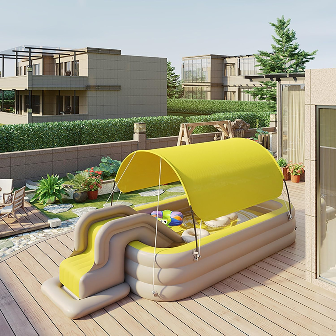 Full-Sized Inflatable Kiddie Pool with slide and sunshade