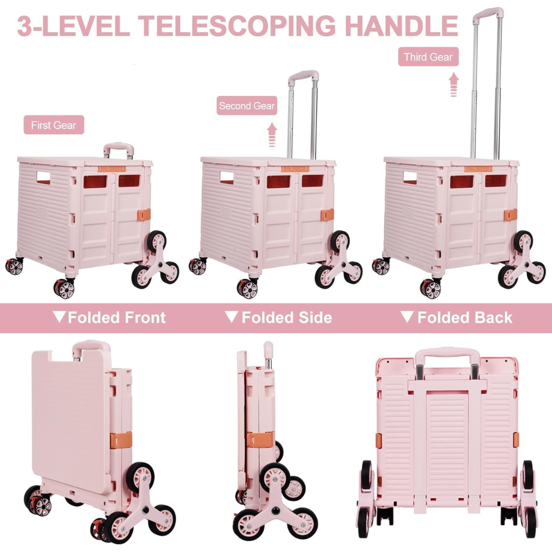 Folding Portable Rolling Crate Handcart - Heavy Duty Collapsible Basket