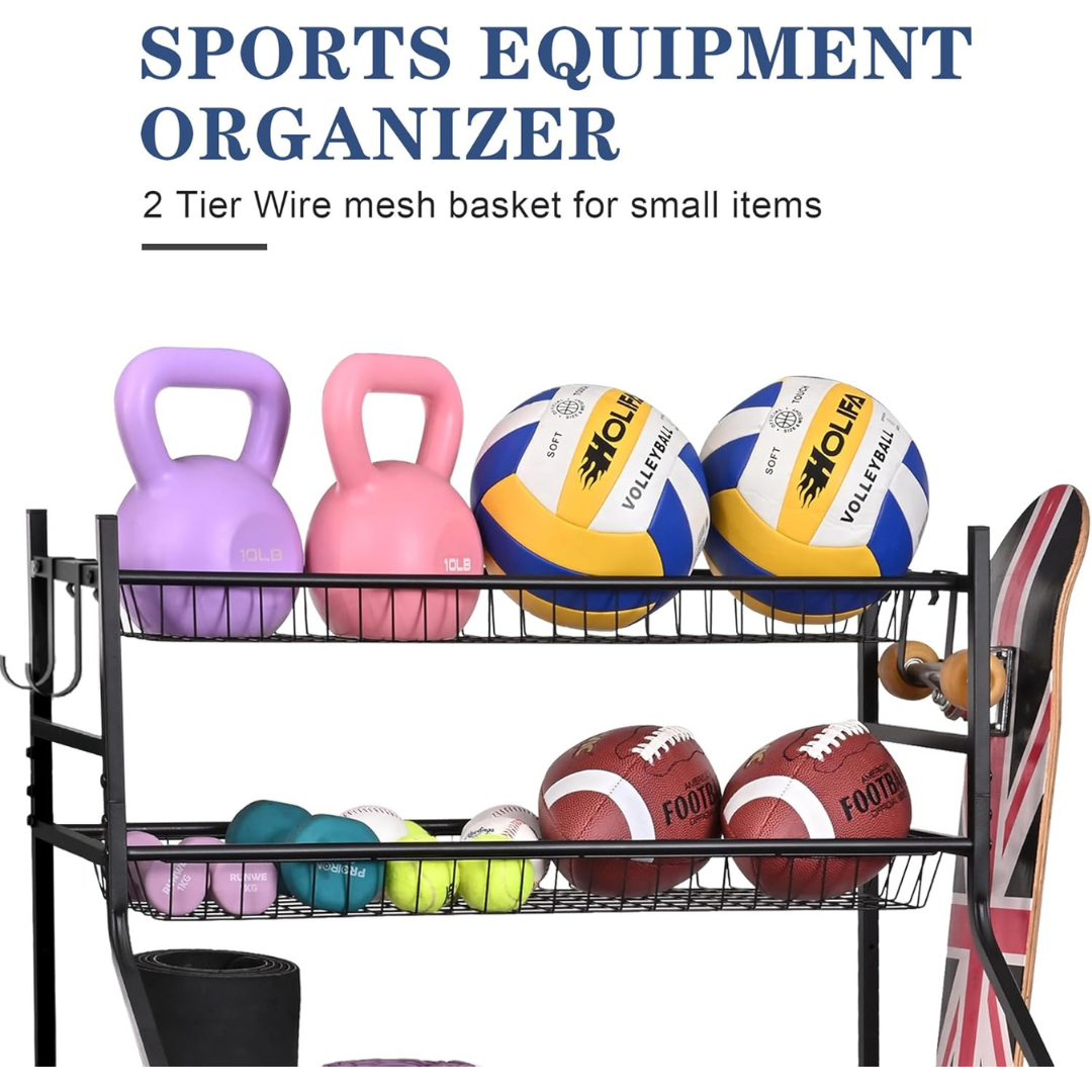 Sports Equipment Garage Organizer -  Cart with Wheels for Indoor/Outdoor