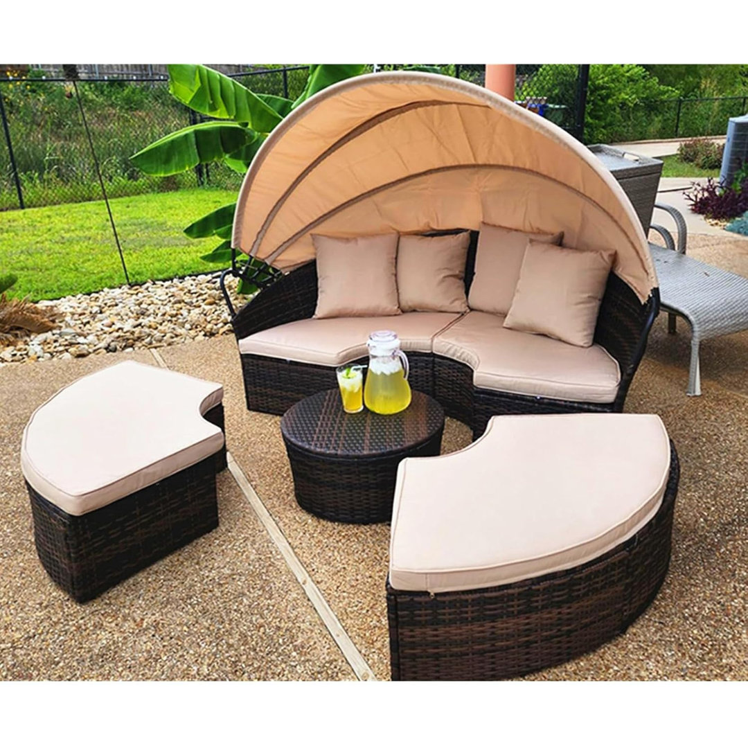 Backyard Porch Round Daybed  - Retractable Canopy