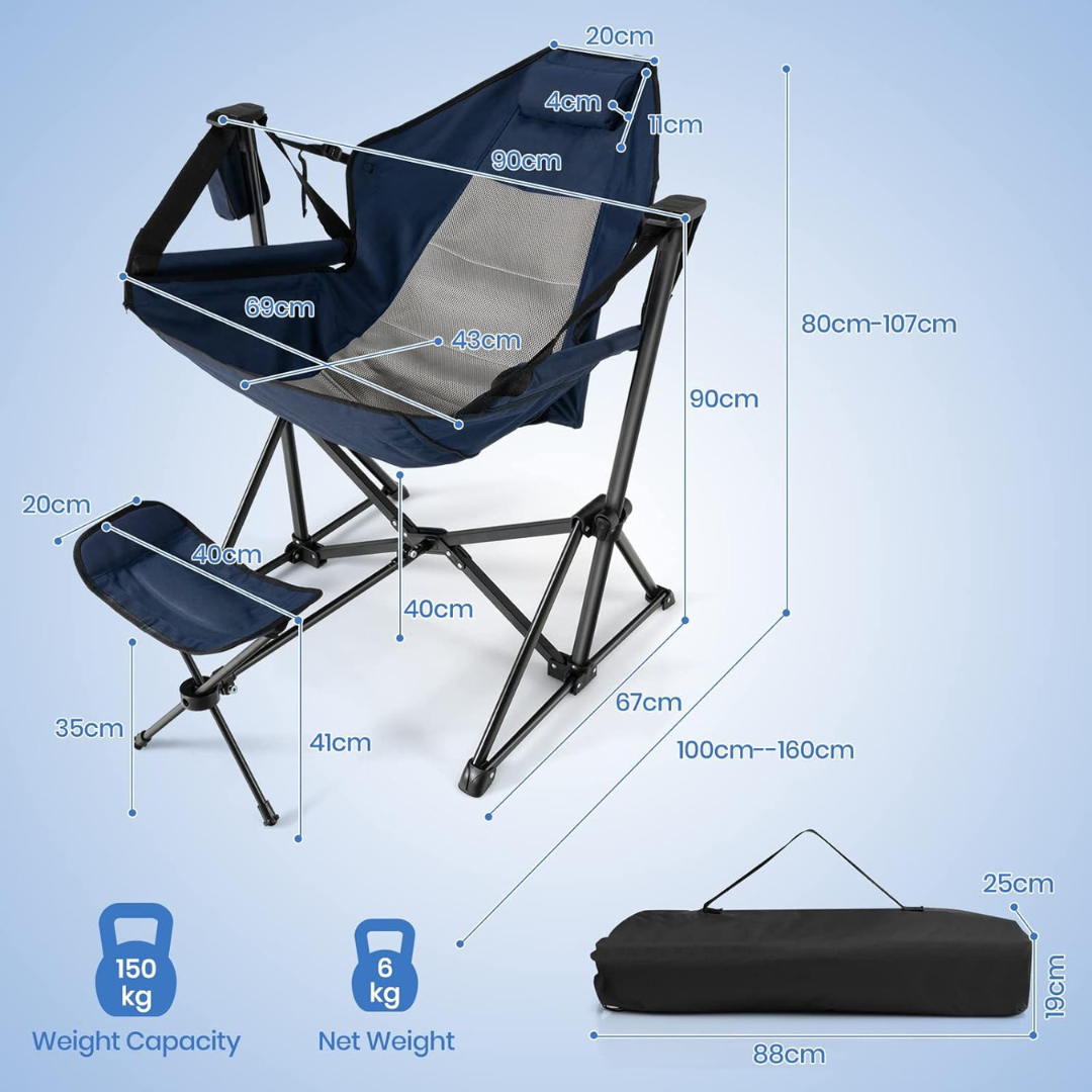 Folding Swing Chair with Retractable Footrest