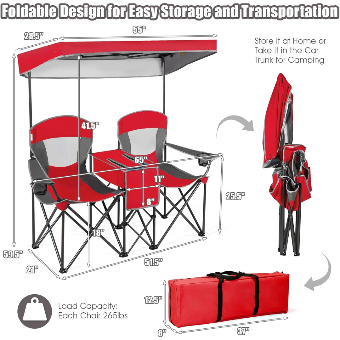 Double Camping Chair w/Shade Canopy