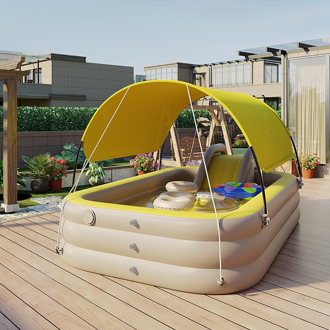 Full-Sized Inflatable Kiddie Pool with slide and sunshade