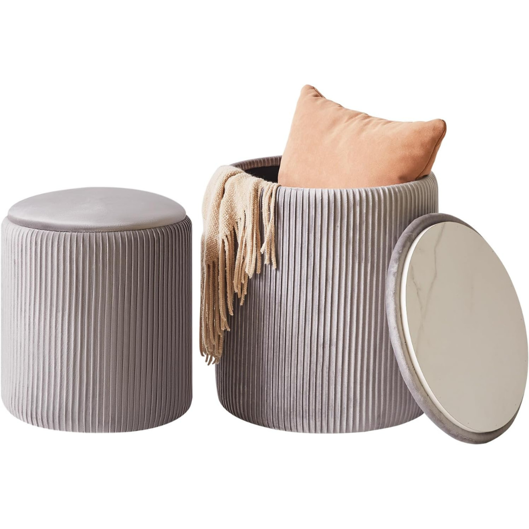 Set of 2 Round Ottoman with Storage