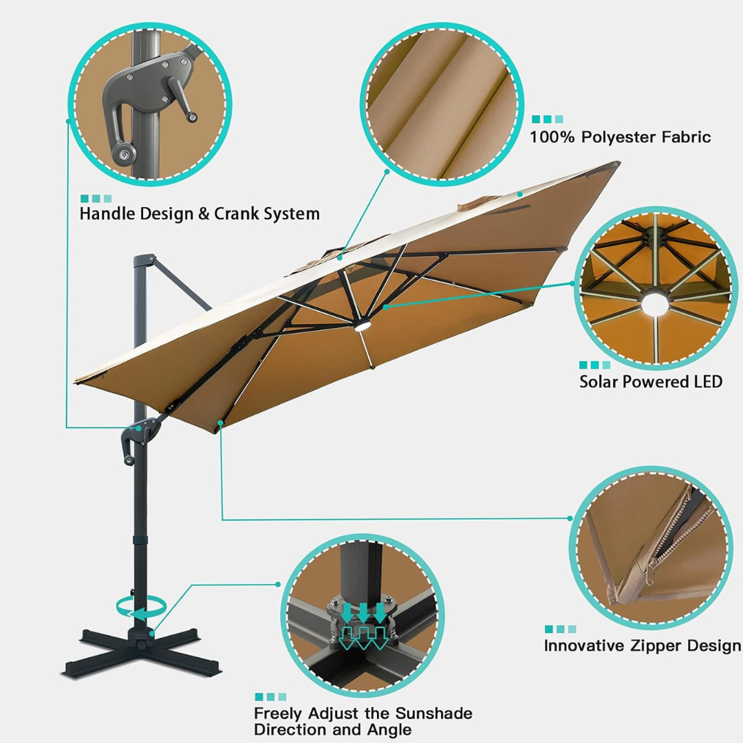 LED Solar Patio Umbrella -360°Rotation