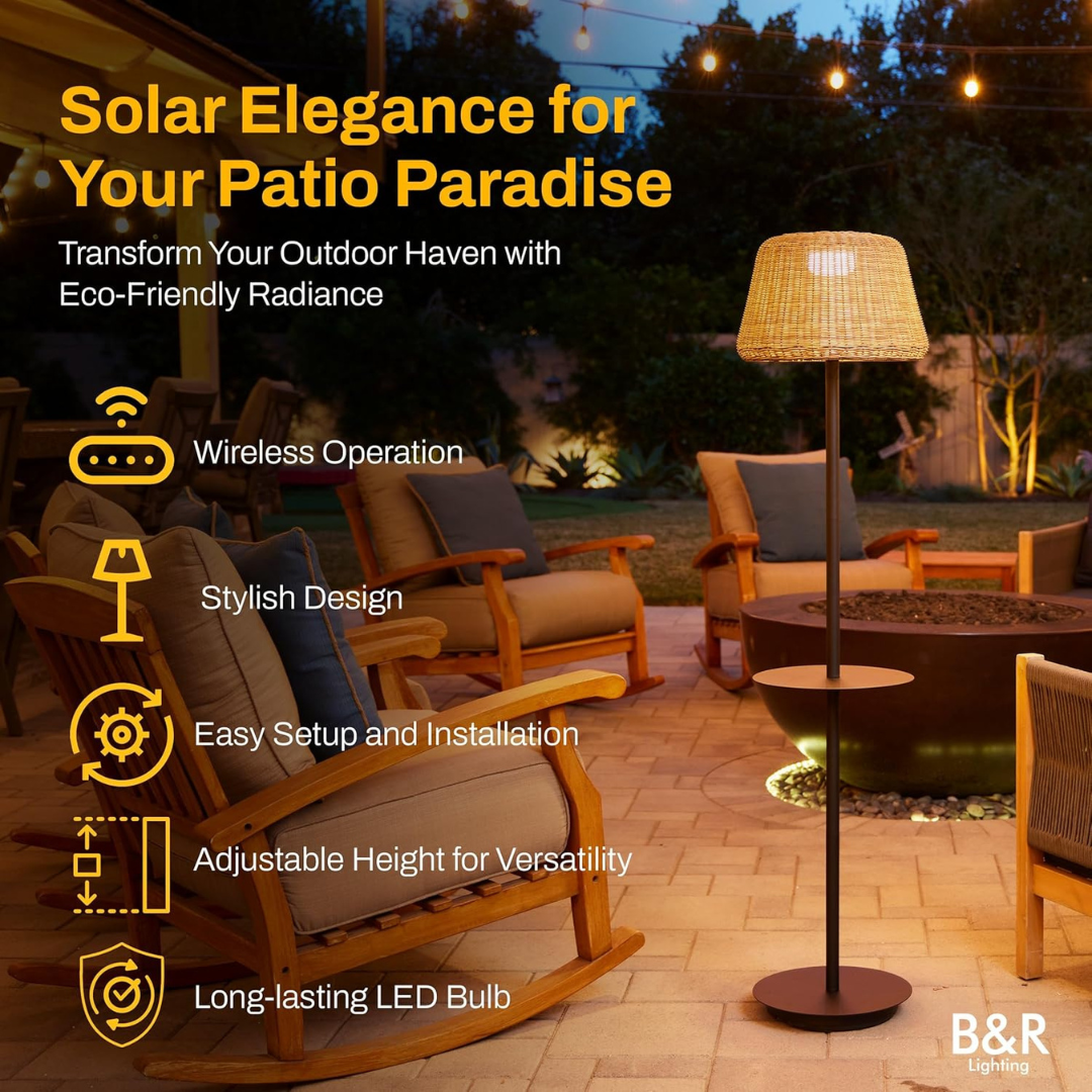 Solar Outdoor Floor Lamp with Table
