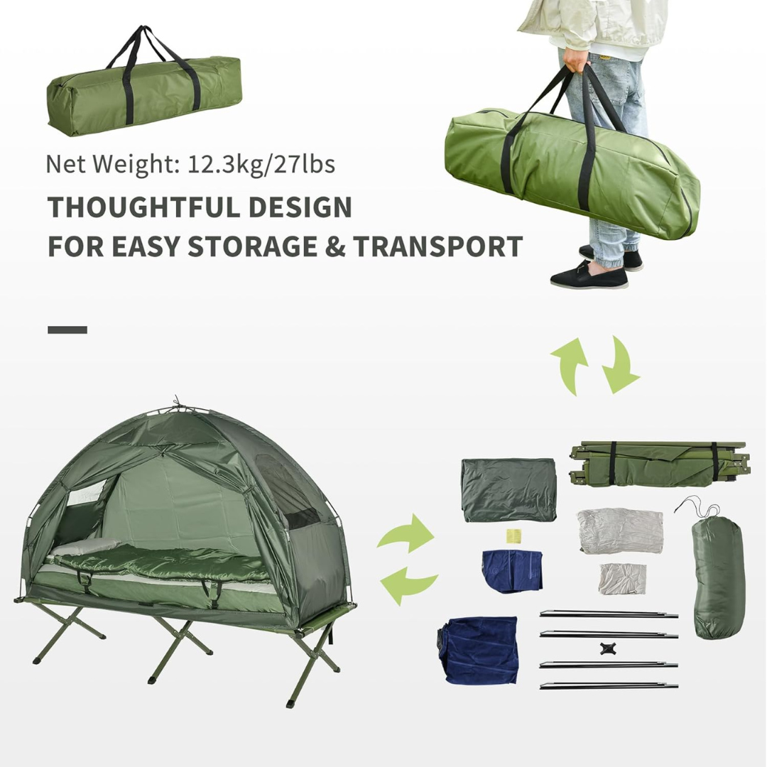 Elevated Tent with Sleeping Bag