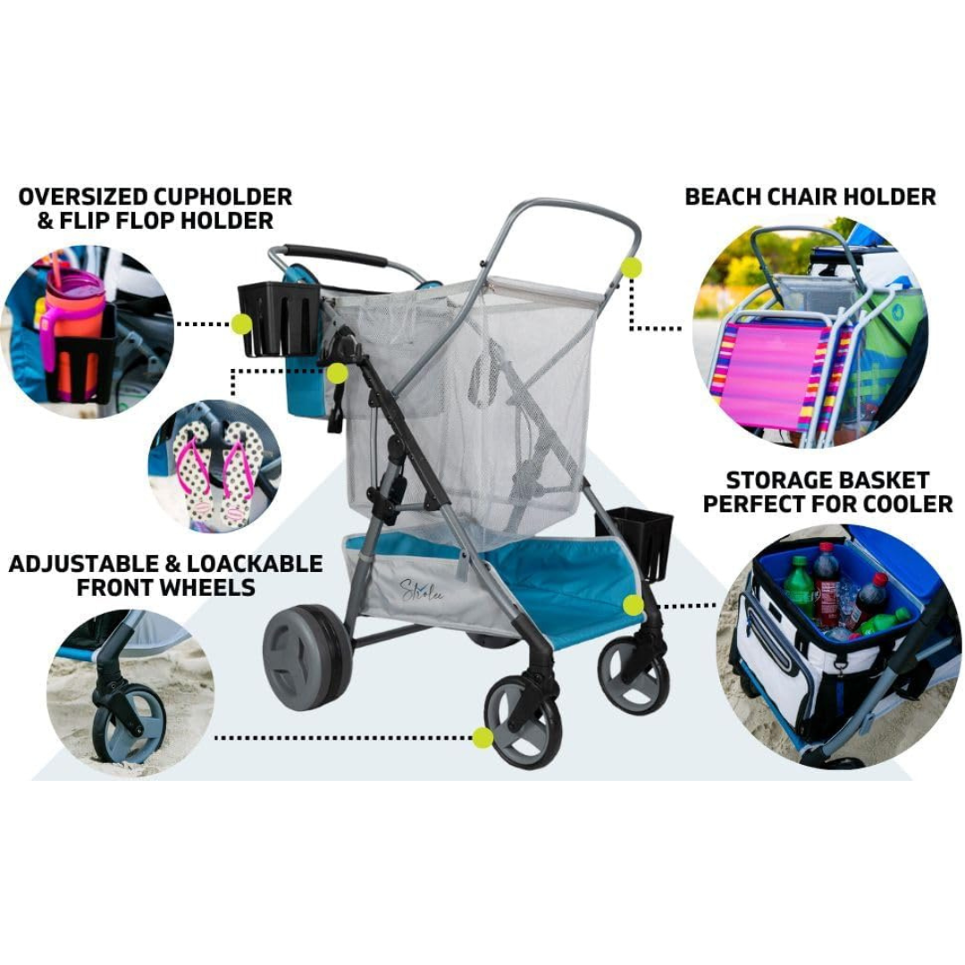 Wheeled Collapsible Beach Cart for Soft Sand, Fishing, Camping & Garden