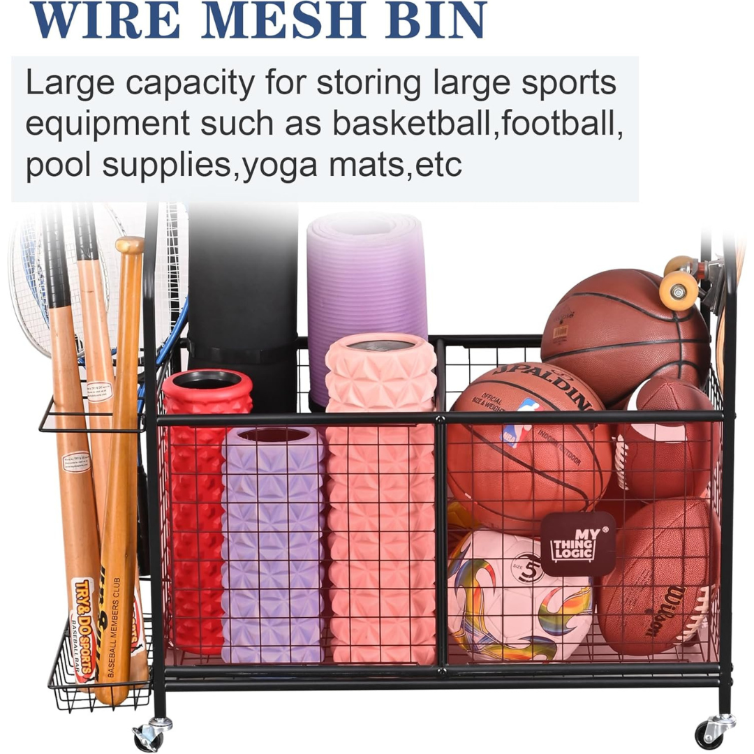 Sports Equipment Garage Organizer -  Cart with Wheels for Indoor/Outdoor