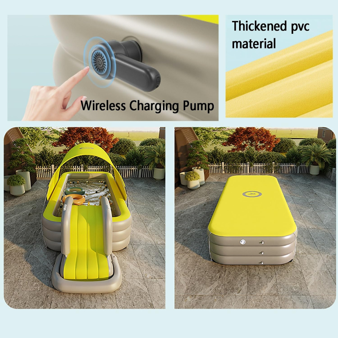 Full-Sized Inflatable Kiddie Pool with slide and sunshade