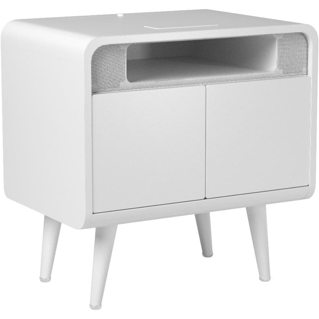 Smart Side/Nightstand Table - with Cooling Drawer, Wireless Charging, Bluetooth Speakers, USB-C and 120V outlets, LED Light