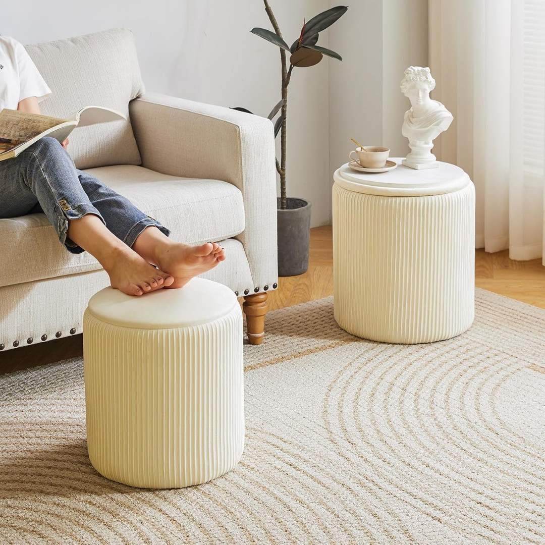 Set of 2 Round Ottoman with Storage