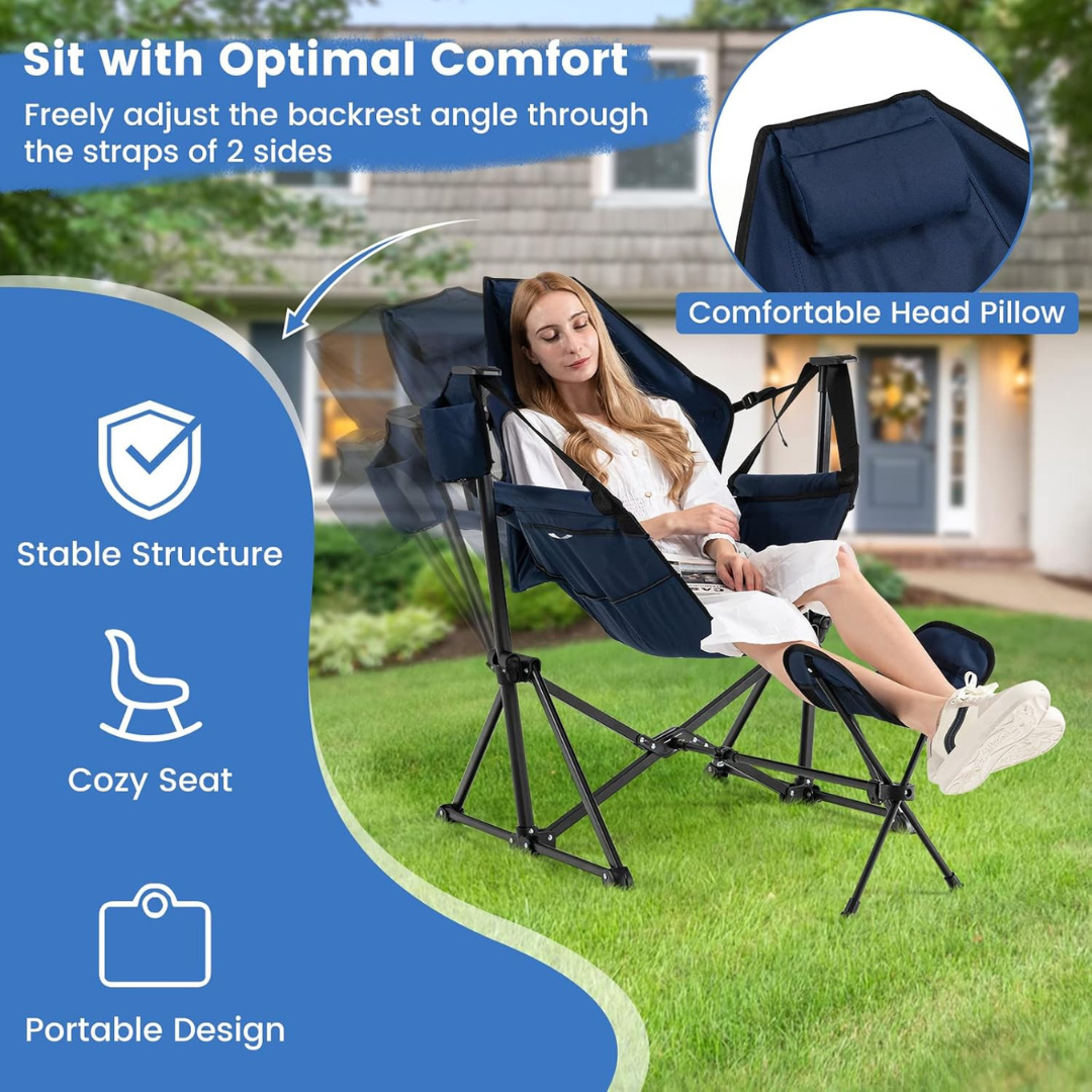 Folding Swing Chair with Retractable Footrest