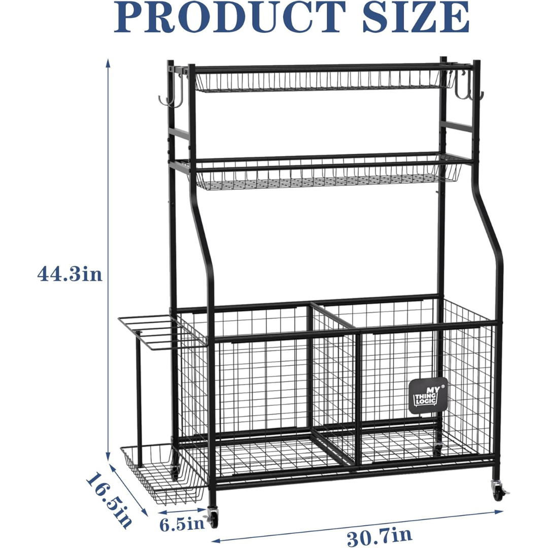 Sports Equipment Garage Organizer -  Cart with Wheels for Indoor/Outdoor