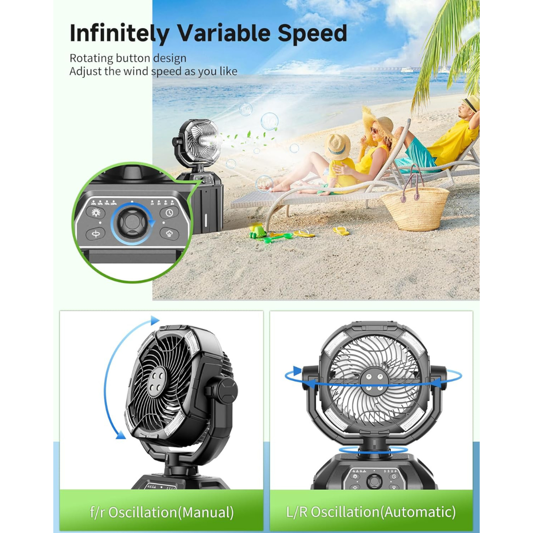 Misting fan with 7L bucket 90°Oscillating - 4 Spray Mister 25000mAh Rechargeable fan