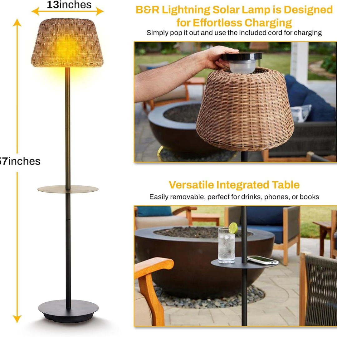 Solar Outdoor Floor Lamp with Table