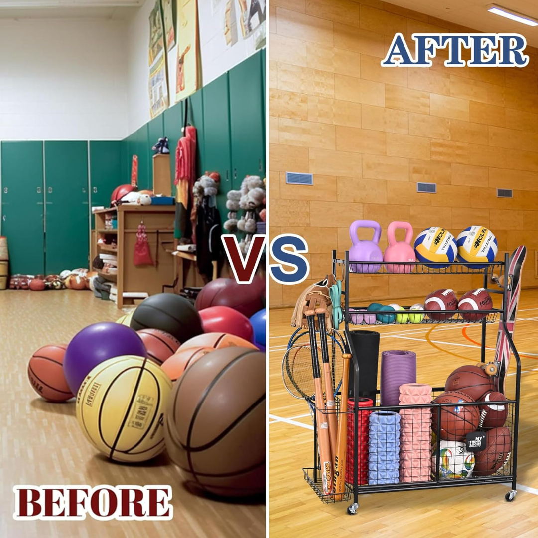 Sports Equipment Garage Organizer -  Cart with Wheels for Indoor/Outdoor