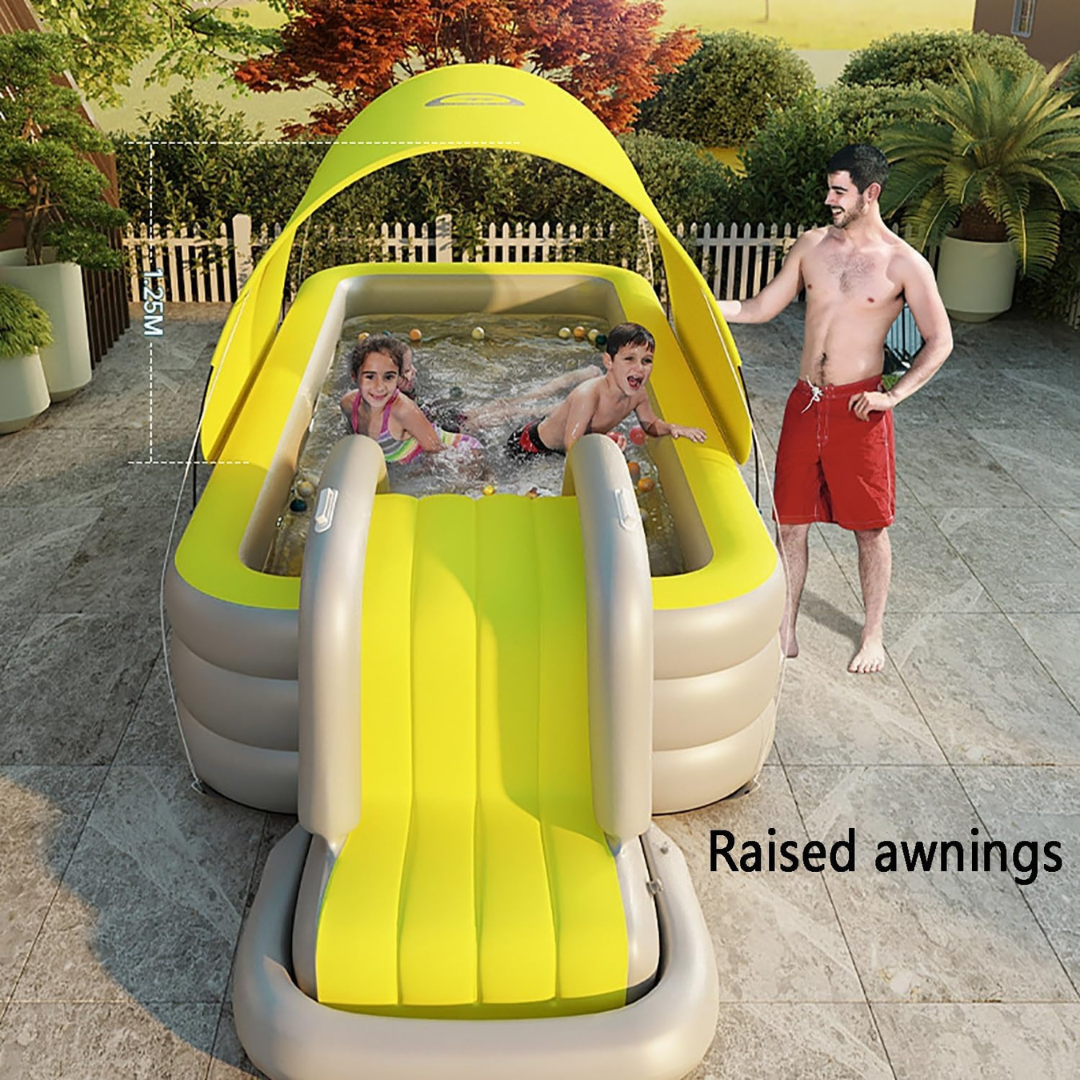Full-Sized Inflatable Kiddie Pool with slide and sunshade
