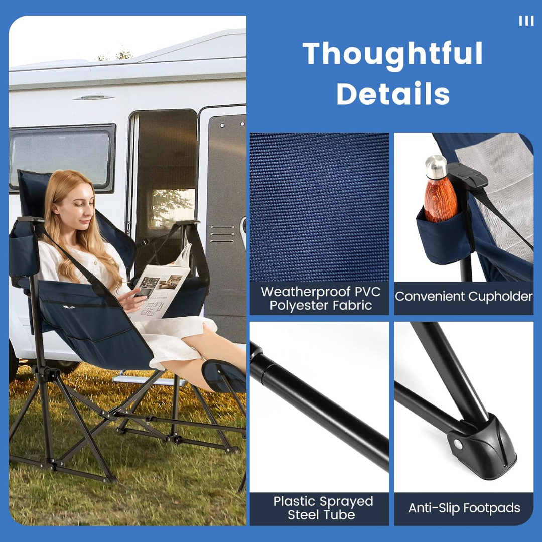 Folding Swing Chair with Retractable Footrest
