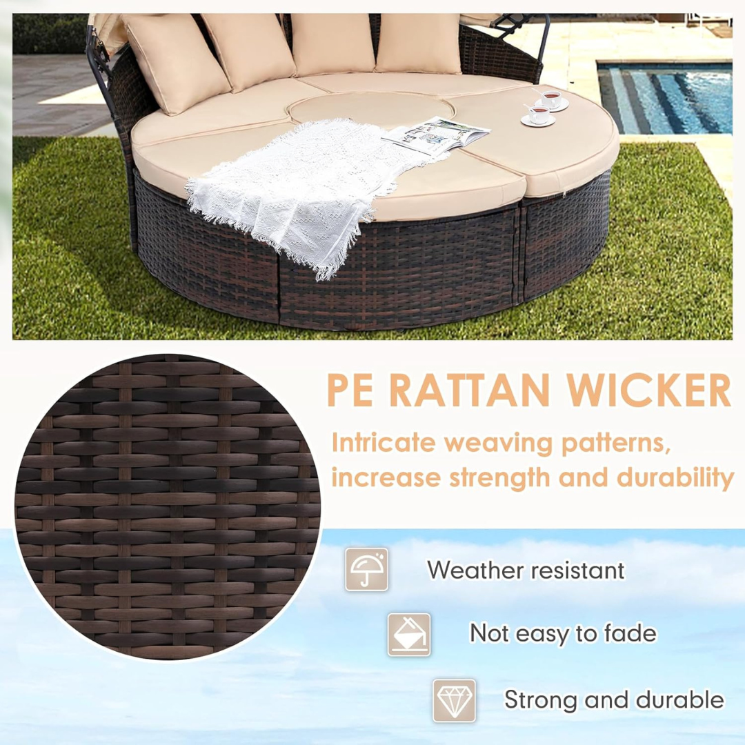 Backyard Porch Round Daybed  - Retractable Canopy