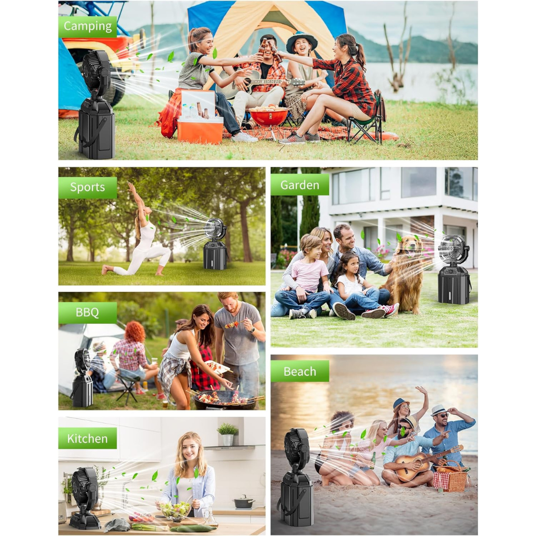 Misting fan with 7L bucket 90°Oscillating - 4 Spray Mister 25000mAh Rechargeable fan