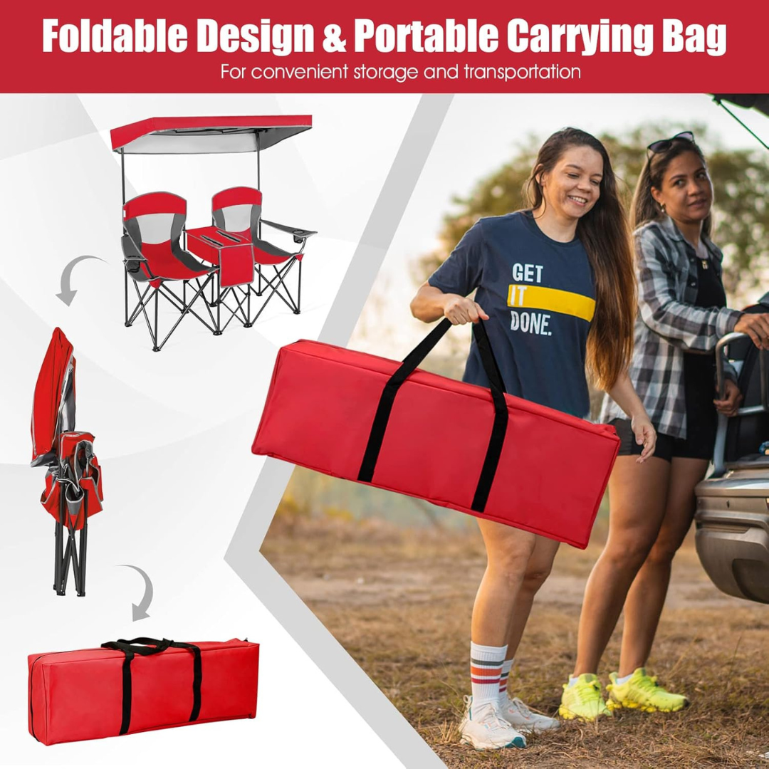 Double Camping Chair w/Shade Canopy