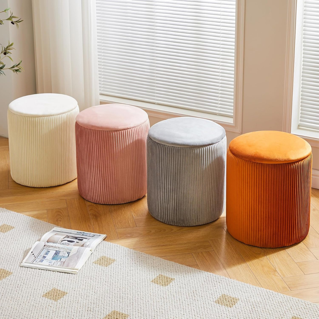 Set of 2 Round Ottoman with Storage