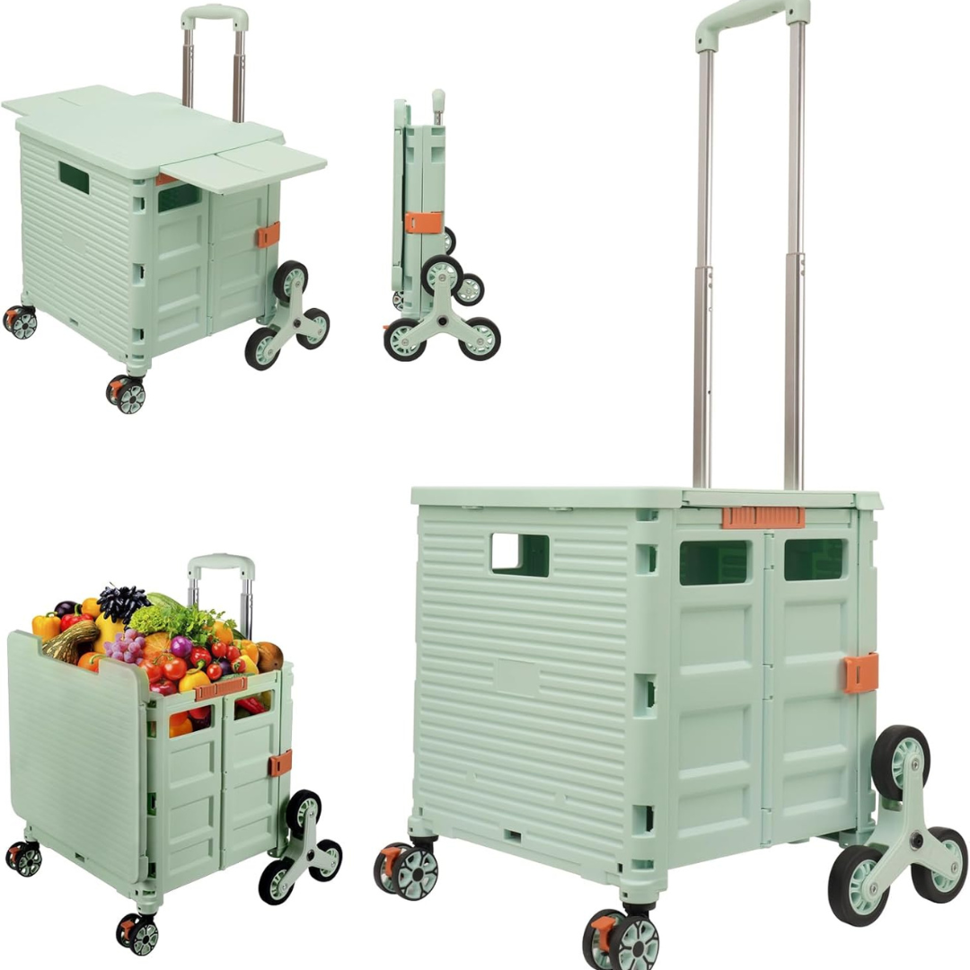 Folding Portable Rolling Crate Handcart - Heavy Duty Collapsible Basket